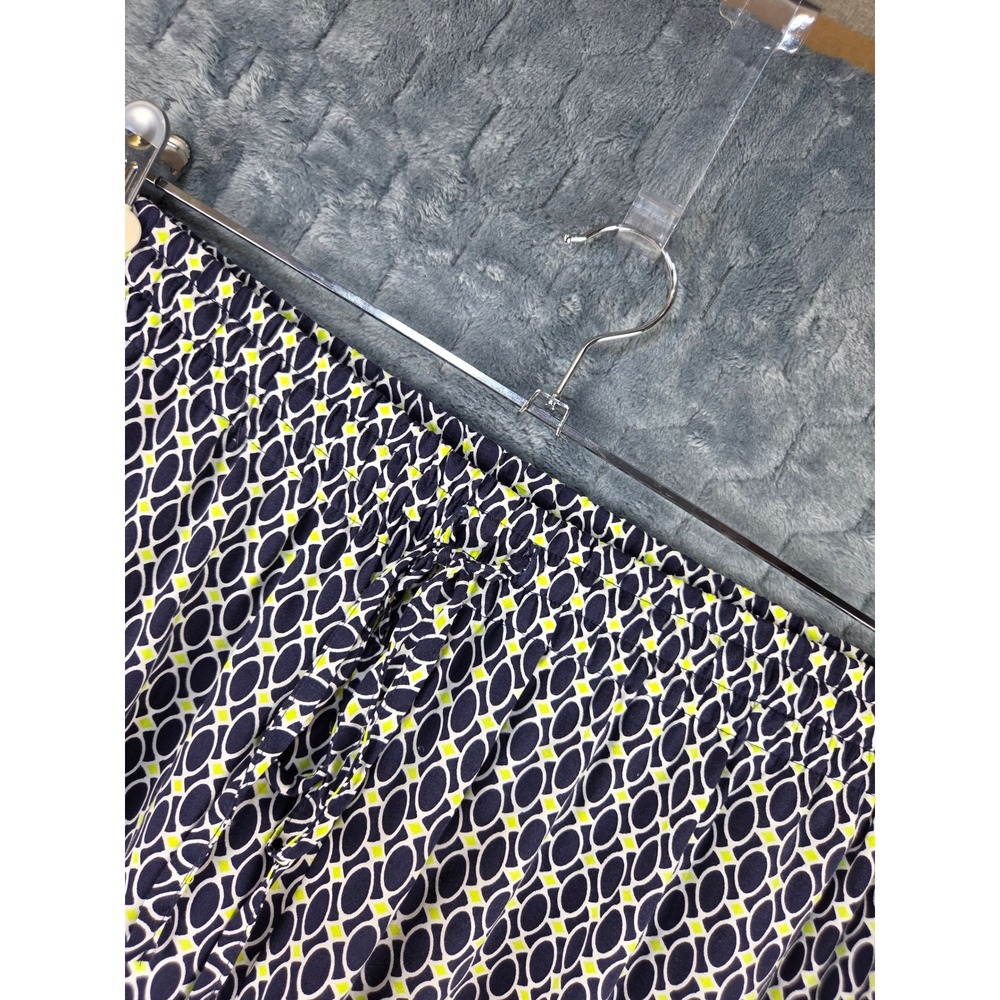 Crown & Ivy Womens XL Wide Leg Pants Navy Geometric Print Elastic Waist Rayon